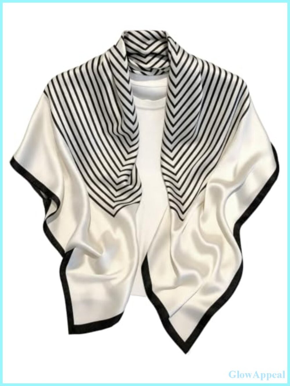 35x35 Silk-Like Polyester Fashion Scarf for Women - Black White Striped Square